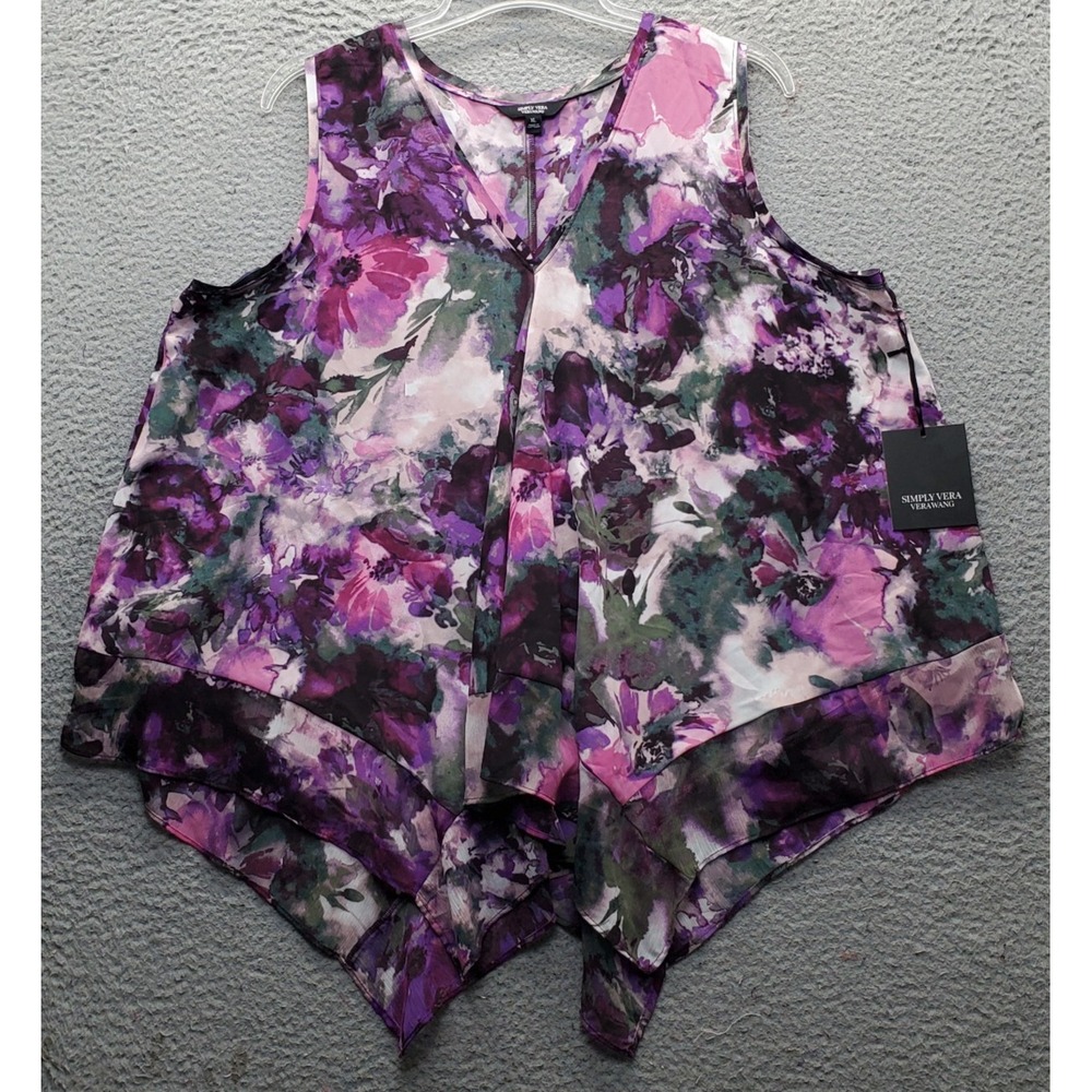 Simply Vera Vera Wang Tank Top Womens XL Multi Floral Chiffon Asymmetrical Hem